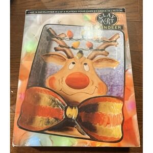 Clay Art Reindeer Chip Dip Platter 15x11 Hand Painted Christmas Serving Tray